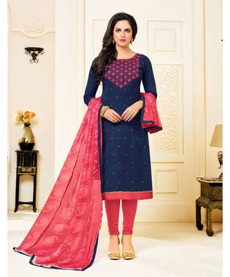 Blue printed Cotton Blend unstitched salwar with dupatta 1
