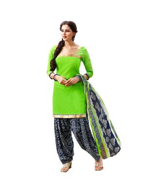 Green printed Cotton Blend unstitched salwar with dupatta 1