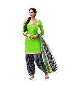 Green printed Cotton Blend unstitched salwar with dupatta