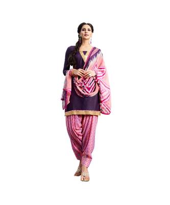 Brown printed Cotton Blend unstitched salwar with dupatta 1