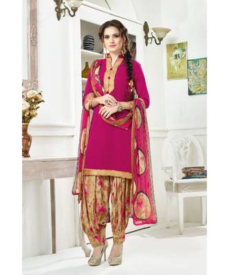Red printed Crepe unstitched salwar with dupatta 1