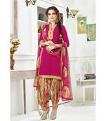 Red printed Crepe unstitched salwar with dupatta