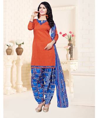 Brown printed Crepe unstitched salwar with dupatta 1