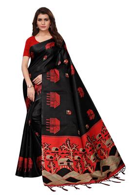 Black printed khadi saree with blouse 1