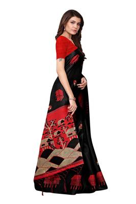 Black printed khadi saree with blouse 4