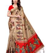 Chiku printed khadi saree with blouse