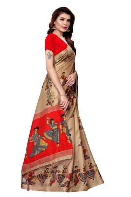 Chiku printed khadi saree with blouse 3