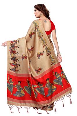 Chiku printed khadi saree with blouse 4