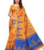Orange printed khadi saree with blouse