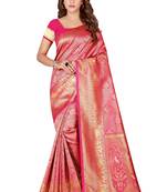 Pink woven banarasi saree with blouse