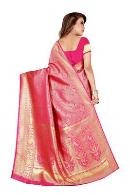 Pink woven banarasi saree with blouse 2
