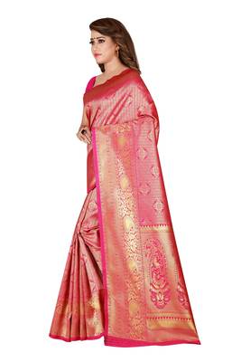 Pink woven banarasi saree with blouse 3