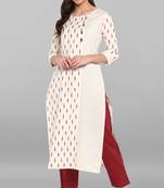 Janasya Cream printed cotton kurtis