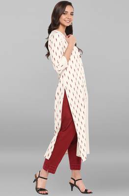 Janasya Cream printed cotton kurtis 4