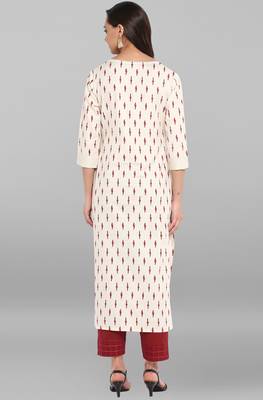Janasya Cream printed cotton kurtis 5