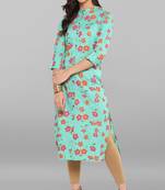 Janasya Sea-green printed cotton kurtis