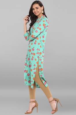 Janasya Sea-green printed cotton kurtis 3
