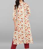 Janasya Cream printed cotton kurtis