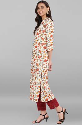 Janasya Cream printed cotton kurtis 3