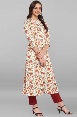 Janasya Cream printed cotton kurtis 4
