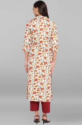Janasya Cream printed cotton kurtis 5