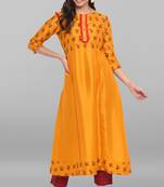 Janasya Mustard printed art silk kurtis