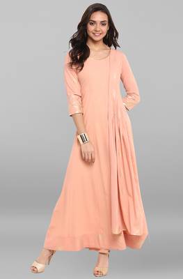 Janasya Peach printed crepe kurtis 1