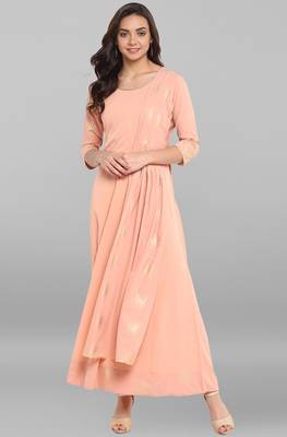 Janasya Peach printed crepe kurtis 2