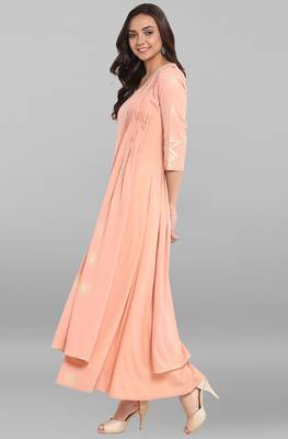 Janasya Peach printed crepe kurtis 3