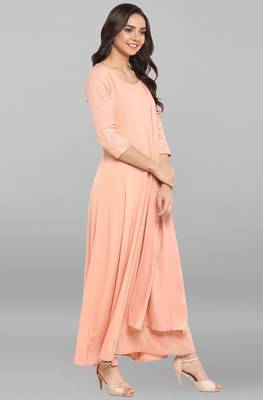Janasya Peach printed crepe kurtis 4