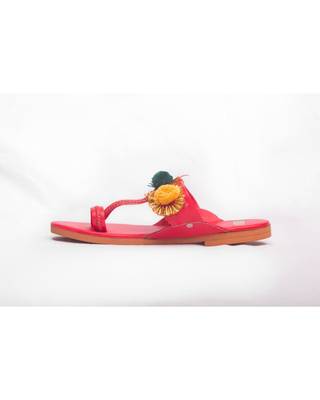 Red Kolhapuris With Pompoms 1