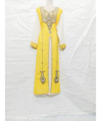 Yellow Georgette Embroidered Zari Work Islamic Kaftan 1