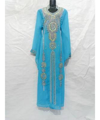 Blue Georgette Embroidered Zari Work Islamic Kaftan 1