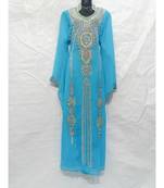 Blue Georgette Embroidered Zari Work Islamic Kaftan