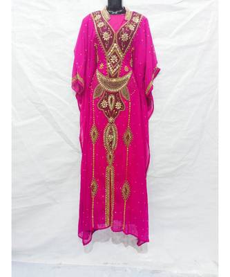 Pink Georgette Embroidered Zari Work Islamic Kaftan 1