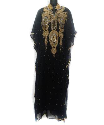 Black Georgette Embroidered Zari Work Islamic Kaftan 1