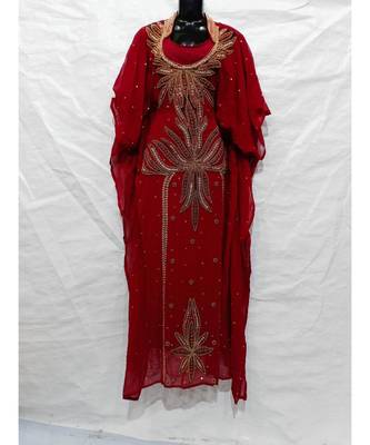 Maroon Georgette Embroidered Zari Work Islamic Kaftan 1