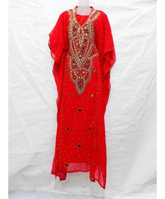 Red Georgette Embroidered Zari Work Islamic Kaftan 1