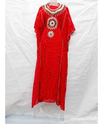 Red Georgette Embroidered Zari Work Islamic Kaftan 1