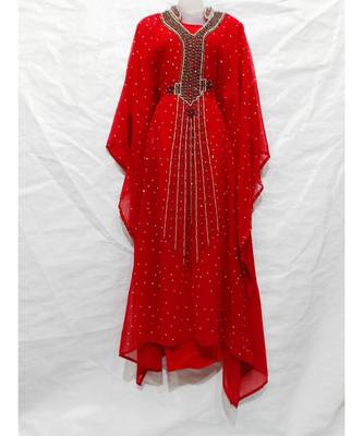 Red Georgette Embroidered Zari Work Islamic Kaftan 1