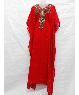 Red Georgette Embroidered Zari Work Islamic Kaftan 1