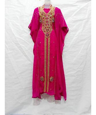 Pink Georgette Embroidered Zari Work Islamic Kaftan 1