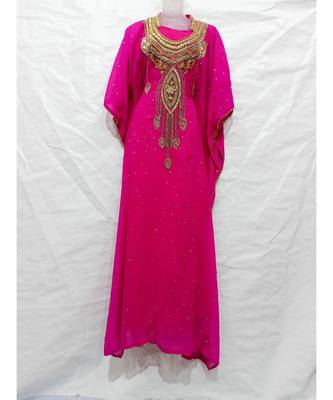 Pink Georgette Embroidered Zari Work Islamic Kaftan 1