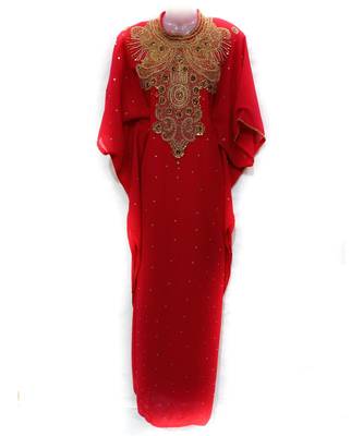 red georgette embroidered zari work islamic kaftan 1