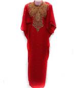 red georgette embroidered zari work islamic kaftan
