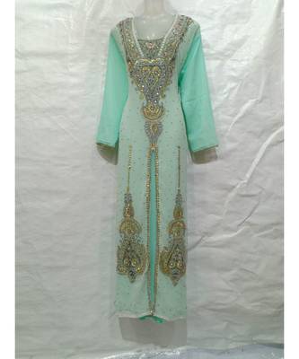 Green Georgette Embroidered Zari Work Islamic Kaftan 1