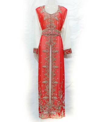 Red Georgette Embroidered Zari Work Islamic Kaftan 1