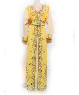Yellow Georgette Embroidered Zari Work Islamic Kaftan 1