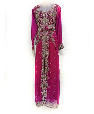 Purple Georgette Embroidered Zari Work Islamic Kaftan 1