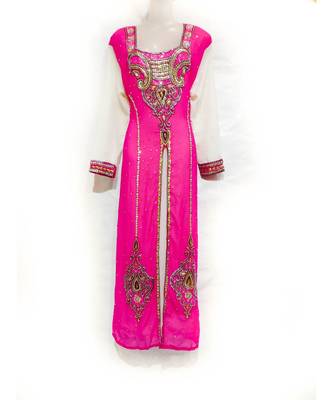 Pink Georgette Embroidered Zari Work Islamic Kaftan 1